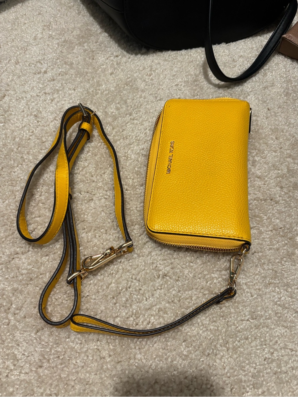 Michael Kors Bright Yellow Pebbled Leather Crossbody Wallet